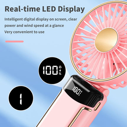 Poratble Handheld Fan Rechargeable Mini Hand Fan 3000Mah Battery Operated Usb Fan With 5 Speeds Led Display Small Personal Fold