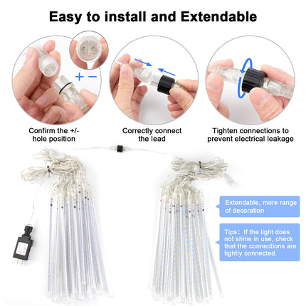 Christmas Lights Outdoor,24 Tubes 864 LED Meteor Shower Lights Outdoor 12Inch, Waterproof Icicle Lights Outdoor Christmas Decorations for Xmas Tree Yard Party, UL Plug, Blue