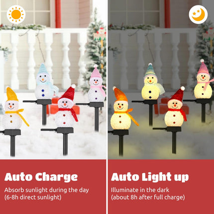 4 PCS Solar Snowman Light Decorations, Solar Christmas Snowman Stake Light, Outdoor Waterproof Solar Powered Garden Snowman Lights, Christmas Yard Decor, Decorative Pathway LED Light