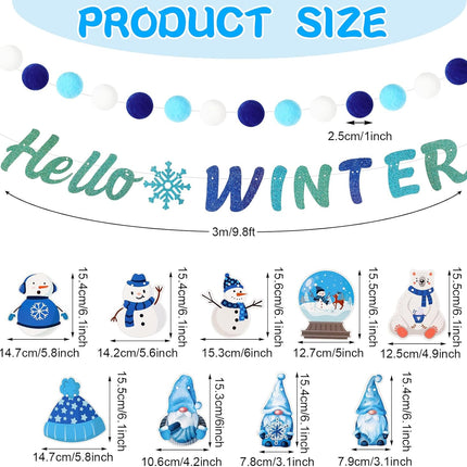 5 Pcs Winter Garland Decorations Hello Winter Banner Winter Felt Garlands Snowman Gnome Decorations Hanging Christmas Winter Decoration for Birthday Christmas Party Decor