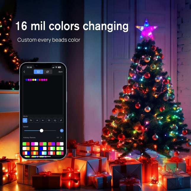 Christmas Tree Topper Star Crystal, 10 RGB Lights Christmas Tree Decorations, DIY Color Changing, 80 Modes, APP & Remote Control, for Home Bar Garden USB Xmas Tree Year Holiday Tree Decoration