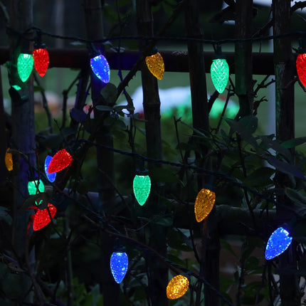 C9 Christmas Lights, 50 LEDs 24.5 FT Faceted String Lights Connectable Commercial Grade Indoor Outdoor, 120V UL Xmas Strawberry Tree Light Strand for Garden Patio Parties, Multicolor