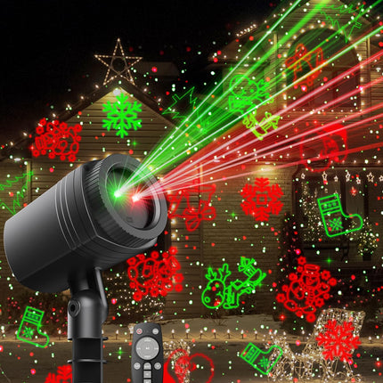 Christmas Projector Lights Outdoor: Red and Green Christmas Laser Lights Outdoor for House Garden Holiday - Christmas Light Show with Remote 3540 Sq Ft (Christmas & Fireflies Patterns)