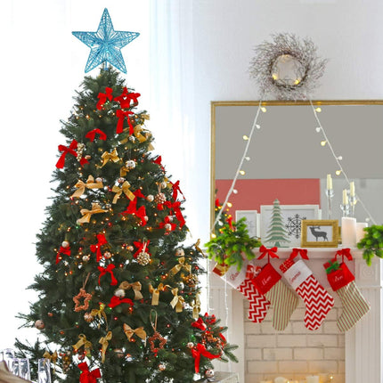 PRETYZOOM Christmas Tree Topper Star Metal Glitter Tree Star Holiday Christmas Tree Decorations Ornaments (Blue)