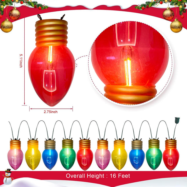 16FT Jumbo Christmas Lights Outdoor,C7 Giant String Lights Christmas Outdoor Hanging Lights with 10 Large Clear Multicolor Bulb for Holiday Home Roof Yard Garden Decorations