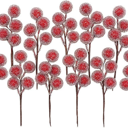 DRWATE Artificial Red Holly Leaves Berry Picks Stems Fake Winter Christmas Berries Decor for DIY Garland and Holiday Wreath Ornaments, 16 Branch by Bilipala