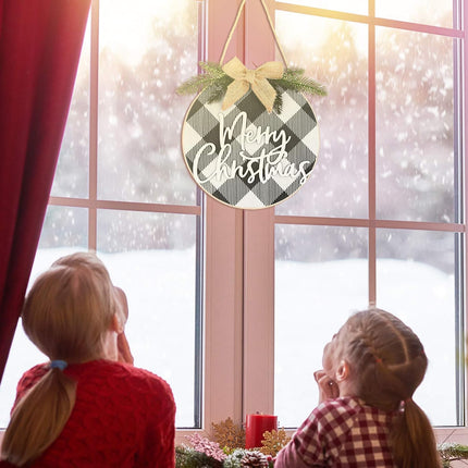 Jetec Christmas Sign Merry Christmas Decorations White and Black Wood Wreath Hanging Sign Rustic Burlap Wooden Holiday Decor for Christmas Home Window Wall Door Farmhouse Indoor Outdoor