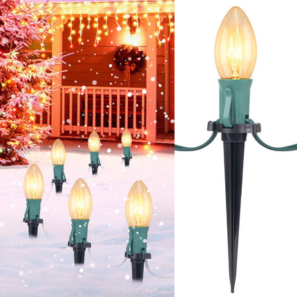 C9 Christmas Lights Outdoor, 2 Packs Total 51.4 Ft 40 Bulbs Christmas Pathway Lights, Waterproof Walkway Lights for Outside Driveway Sidewalk Outdoor Christmas Decorations Yard, Clear