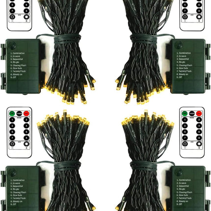 ZAIYW Battery Operated String Lights 4 Pack 16.5Ft 50LED String Lights with Remote Control 8 Modes Timer Christmas Lights Green Wire for Outdoor Garden Party Garlands Xmas Tree Decor (Warm White)
