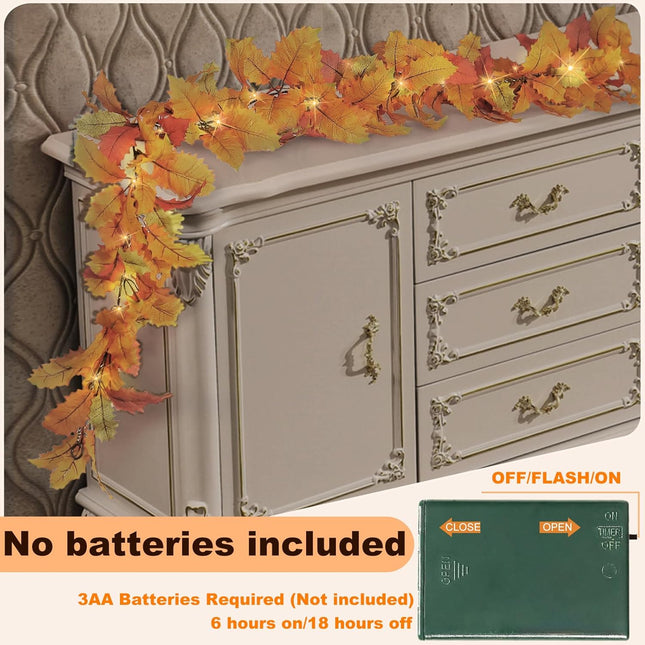 Fall Decor, 6FT Fall Garland with Lights, Artificial Fall Decorations for Home Thanksgiving Decorations Festivals Indoor and Outdoor Decorations-1Pcs