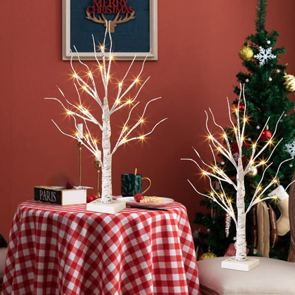 EAMBRITE Lighted Birch Tree for Christmas Decor, Table Decorations Indoor, 2Pack 24 LED Battery Operated/USB Tabletop Mini Artificial White Trees with Lights for Winter Home Centerpiece Mantel (2FT)