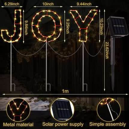 VIHOSE 3 Pcs Solar Christmas Joy Nativity Lighted Decorations Metal Joy Letters Outdoor Solar Stake Christmas Decorations Yard Joy Lighted Sign for Holiday Xmas Garden Church Eve Party Night Decor