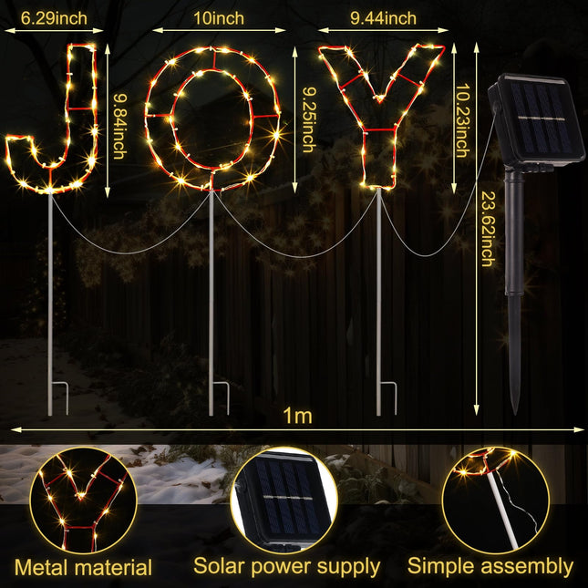 VIHOSE 3 Pcs Solar Christmas Joy Nativity Lighted Decorations Metal Joy Letters Outdoor Solar Stake Christmas Decorations Yard Joy Lighted Sign for Holiday Xmas Garden Church Eve Party Night Decor