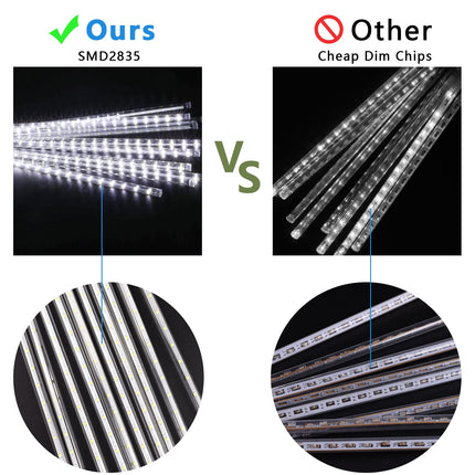 Aluan Christmas Lights Outdoor Meteor Shower Lights White 16 Inch 10 Tubes 360 LED Falling Rain Lights Waterproof Snowfall Dripping Icicle Lights for Xmas Tree Holiday Decoration Yard Porch Patio