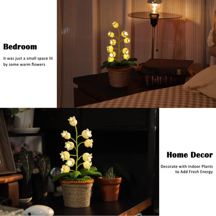 Lily of The Valley Lamp, Crochet Artificial Flowers with Night Lights, Cordless Table Lamp - Women Ideas for Christmas Valentine Mother's Day, Desk Home Decorations
