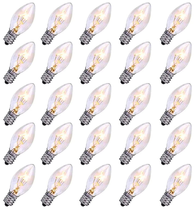 C7 Bulbs C7 Christmas Light Bulbs,25 Pack C7 Replacement Bulbs C7 Night Light Bulbs C7 Light Bulbs C7/E12 5 Watt Candelabra Base for Indoor/Outdoor Holiday Christmas Bulbs Clear
