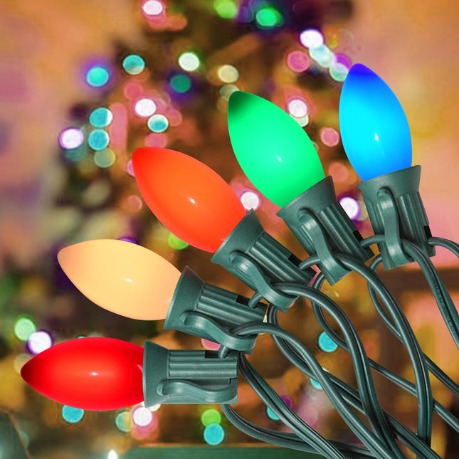C9 Multicolor Chritsmas Lights Outdoor, 20Ft Vintage Christmas String Lights with 21 Colorful LED Plastic Bulbs(1 Spare), Hanging Lights for Outdoor Roofline Christmas Tree Garden Decor, Green Wire