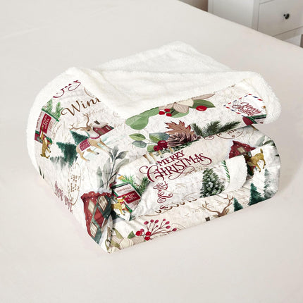 Christmas Red Garland and Green Leaves Patterns Blanket with Christmas Tree Pattern Blanket Soft Fluffy Fleece Bedding Throw for Bed Couch Sofa 60"x80"