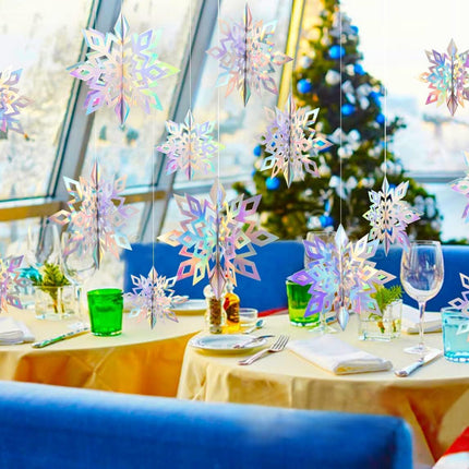 GuassLee Christmas Hanging Snowflakes Decorations Clearance 15pcs 3D Iridescent Paper Snowflakes Snow Flakes Garland for Winter Wonderland Frozen Christmas Birthday Party Decorations