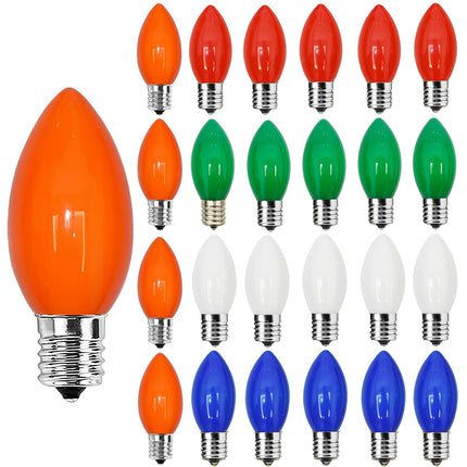 25 Pack C9 Multicolor Christmas Light Bulbs, C9 Multicolor Replacement Bulbs for Outdoor Patio Christmas String Lights, 7W Incandescent Night Light Bulbs, C9/E17 Intermediate Base Bulb,120V 7W bulb