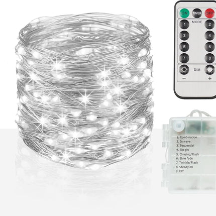 suddus 66ft 200 LED Outdoor String Lights, White Fairy Lights Battery Operated with Remote, Led Twinkle Lights for Bedroom, Wreath, Patio, Tapestry, Backyard, Garden, Christmas, Party, Indoor