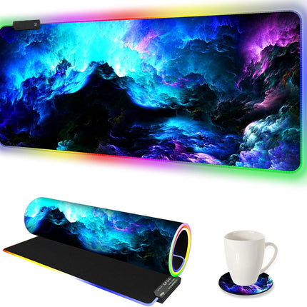 ARTSO RGB Gaming Mouse Pad Large, Extended LED Mouse Mat XXL 35.4x15.7 inch, 14 Lighting Modes, 2 Brightness, Non-Slip Rubber Base Mousepad Waterproof Keyboard Mat,Fantasy Nebula Sky