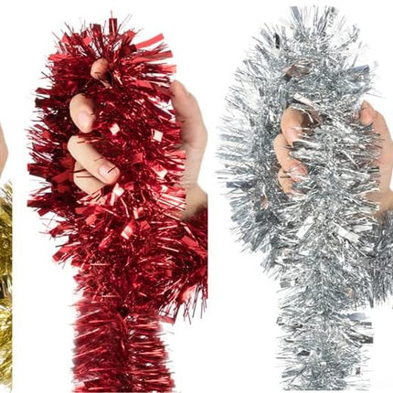 32ft Christmas Tinsel Garland,Christmas Tree Ornament Metallic Tinsel Twist Garland Glitter Gold Tinsel Thick and Full Tinsel Sparkly Classic Party Hanging Xmas Tree Ceiling Decorations