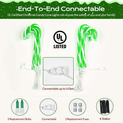 Christmas Candy Cane Lights 6Pcs Christmas Pathway Lights with 36 Count Incandescent Green Lights, Connectable 12 Inch Pathway Makers Lights for Indoor Outdoor Walkway Patio Yard Lawn Decorations
