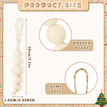 Soaoo 16 Pcs Boho Christmas Tree Ornaments Wood Bead Garland Set 15 Pcs Hanging Boho Christmas Decor Boho Beads Galand with Tassel Natural Rustic Country Wood Bead Hanging Decorations for Xmas