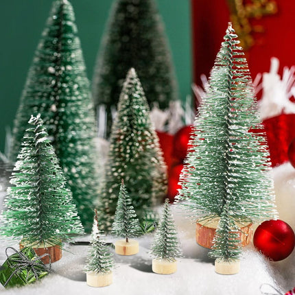 6PCS Artificial Mini Christmas Tree, Small Sisal Trees with Wooden Bases, Bottle Brush Trees Xmas Tabletop Trees for Home Kitchen Christmas Decor(6pcs)