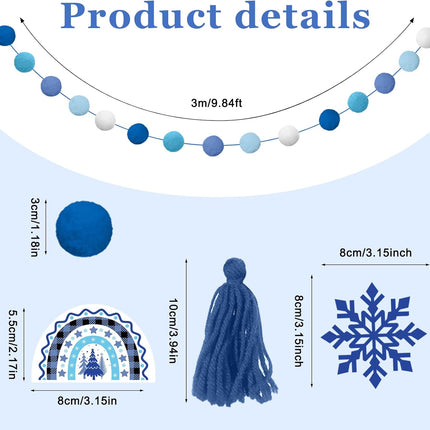 Sumind 5 Pcs Thanksgiving Tassel Garland Fall Pom Pom Garland Decorations Winter Rainbow Felt Ball Garland Banner for Classroom Home Xmas Holiday Party Supplies(Snowflake)
