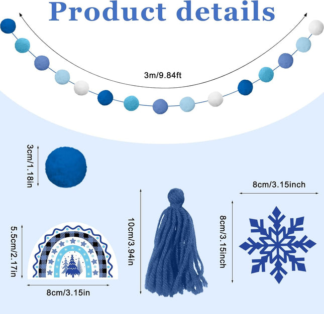 Sumind 5 Pcs Thanksgiving Tassel Garland Fall Pom Pom Garland Decorations Winter Rainbow Felt Ball Garland Banner for Classroom Home Xmas Holiday Party Supplies(Snowflake)