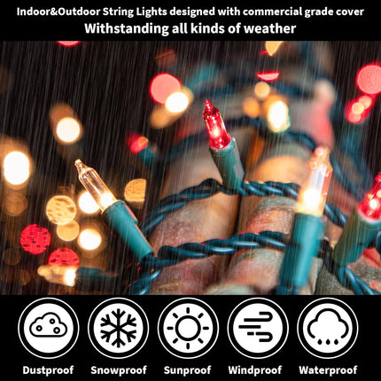 Super-Bright Extendable Red Christmas Lights Decoration 100Lights 19.6ft UL Mini Bulb String Lights for Outdoor Christmas Tree Garden Party Patio Wedding Garland Decor(Red+Clear)