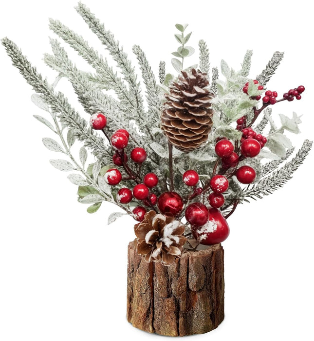 Small Christmas Tree - Artificial Tabletop Mini Christmas Tree Decorations with Christmas Ornaments Red Pine Cone Berry for Xmas Decor Home Room Party Winter Indoor