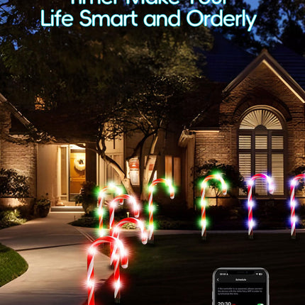 12 Pack Smart Christmas Pathway Lights Outdoor, DIY Chasing Effects Music Sync Timer APP Control RGB Candy Cane Lights, 10'' Outdoor Christmas Decorations for Yard Patio Walkway Garden, NO Extend