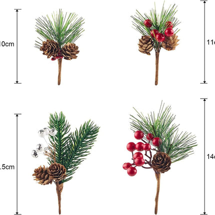 Yixiang 12Pack Artificial Christmas Picks Assorted Red Berry Picks Stems Faux Pine Picks Spray with Pinecones Apples Holly Leaves for Christmas Floral Arrangement Wreath Winter Holiday Décor