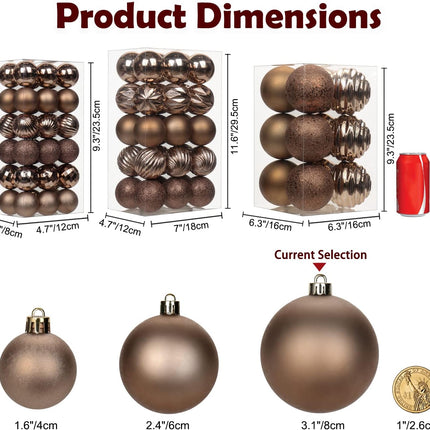 3.15" Christmas Ball Ornaments Brown 12 Pcs Shatterproof Christmas Tree Decorations Xmas Tree Medium Christmas Ornaments Balls with Hanging Loop for Halloween Wedding Holiday Party Wreath Home Decor