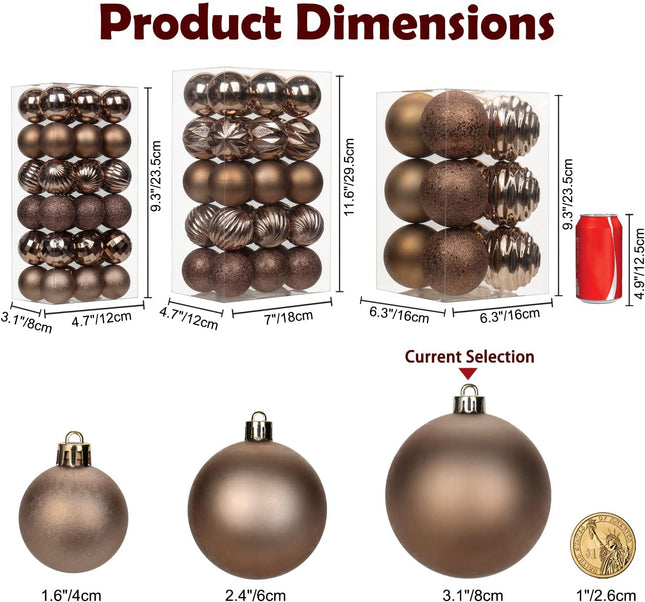 3.15" Christmas Ball Ornaments Brown 12 Pcs Shatterproof Christmas Tree Decorations Xmas Tree Medium Christmas Ornaments Balls with Hanging Loop for Halloween Wedding Holiday Party Wreath Home Decor