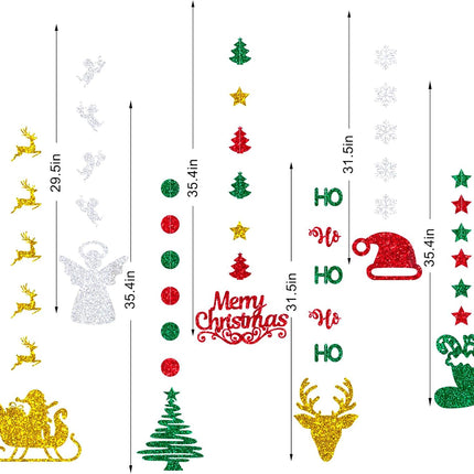 Glitter Christmas Hanging Banner Garland Decorations - Reindeer, Santa hat, Stocking, Tree, Santa Claus and More - Indoor/Outdoor Party Supplies for Birthday, Home, Office, Classroom