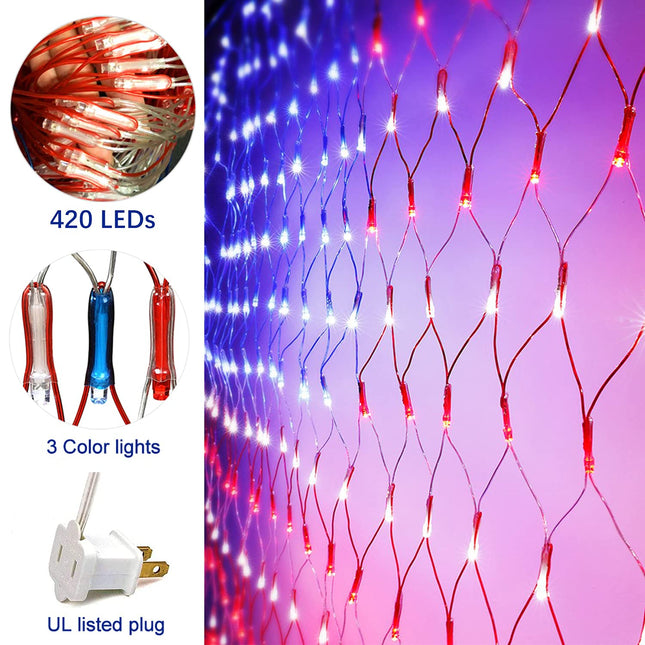 FUNIAO American Flag Lights, 420 LED USA Flag Net Lights, Outdoor Waterproof Patriotic Lights Hanging Ornaments for Memorial Day, 4th of July, Flag Day, Presidential Election, Christmas