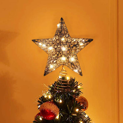 MAIAGO 10 Inches Christmas Tree Topper with 20 LED Lights, Rose Gold Glittered Metal Christmas Tree Decorations for Home Party Holiday Winter Xmas Decorations, Warm White