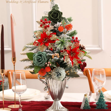 Christmas Artificial Flowers Poinsettia Christmas Flower Mix Silk Flowers Fake Roses with Stems for DIY Table Centerpieces Christmas Tree Xmas Wreath Holiday Home Party Decor
