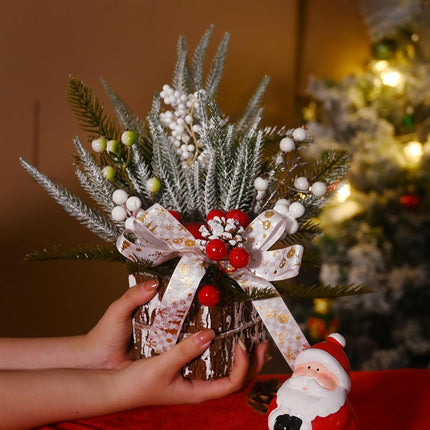 LOLStar Christmas Trees, Tabletop Artificial Mini Christmas Tree Decorations with Christmas Ball Ornaments Pine Cone Red White Berry for Xmas Fireplace Mantel Party Winter Indoor Outdoor Decoration