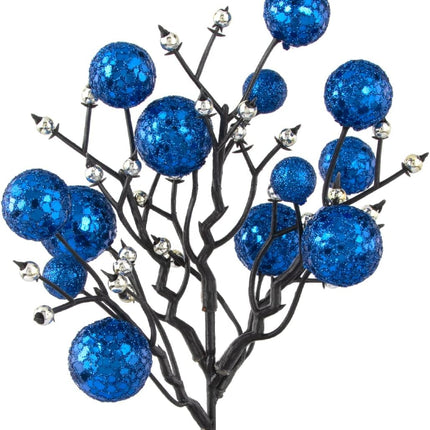 KI Store Blue Christmas Berry Picks Set of 9 Artificial Glittered Berries Stems Tree Ornaments for Patriotic Xmas Tree Wreath Garland Decor