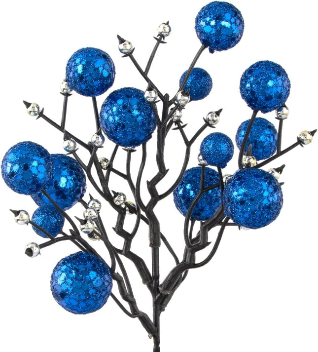 KI Store Blue Christmas Berry Picks Set of 9 Artificial Glittered Berries Stems Tree Ornaments for Patriotic Xmas Tree Wreath Garland Decor