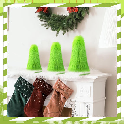 Civaner 3 Pcs Lime Green Christmas Decorations Fuzzy Elf Xmas Tree Table Decor Mini Furry Tabletop Ornaments Green Christmas Tree Table Centerpieces s for Shelf Holiday Desktop Party