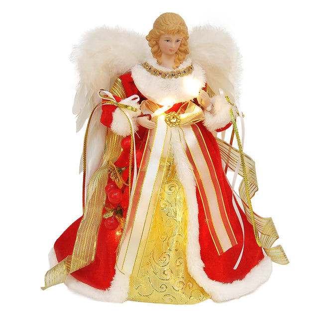 Angel Tree Topper with Lights Red Christmas Tree Topper Angel 11.8 Inch Lighted Angel Tree Topper Battery Operated Small Angel Christmas Tree Topper Christmas Angel Decorations