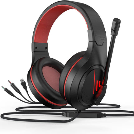 Anivia MH601 Headphones with Microphone Wired Headset with Active Noise Canceling Microphone, 3.5mm Audio Jack Stereo Headphone - Red (Game/Work/School)