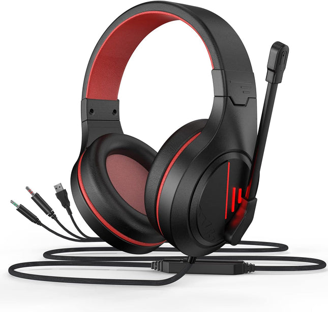 Anivia MH601 Headphones with Microphone Wired Headset with Active Noise Canceling Microphone, 3.5mm Audio Jack Stereo Headphone - Red (Game/Work/School)