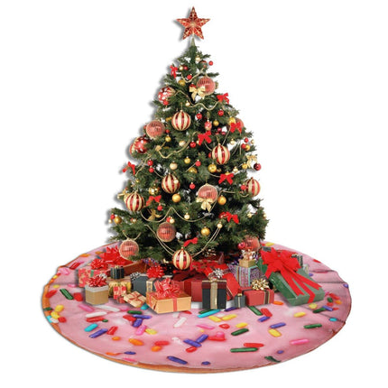 Pink Doughnut Donut Tree Skirt Christmas 36Inches Xmas Buffalo Plaid Home Decorations Year Holiday Party Decorations Farmhouse Christmas Tree Mat